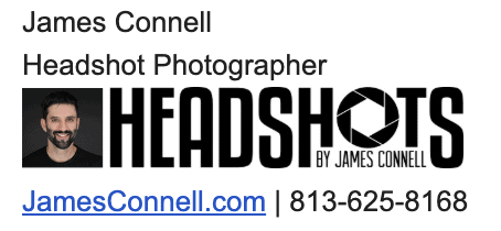 Example of a professional headshot used in an email signature next to contact info.
