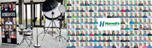 Corporate headshots in Tampa — on-site mobile studio setup and full team headshot collage.