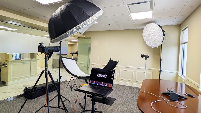 Mobile conference headshot booth setup used for corporate events and professional headshots in Tampa.