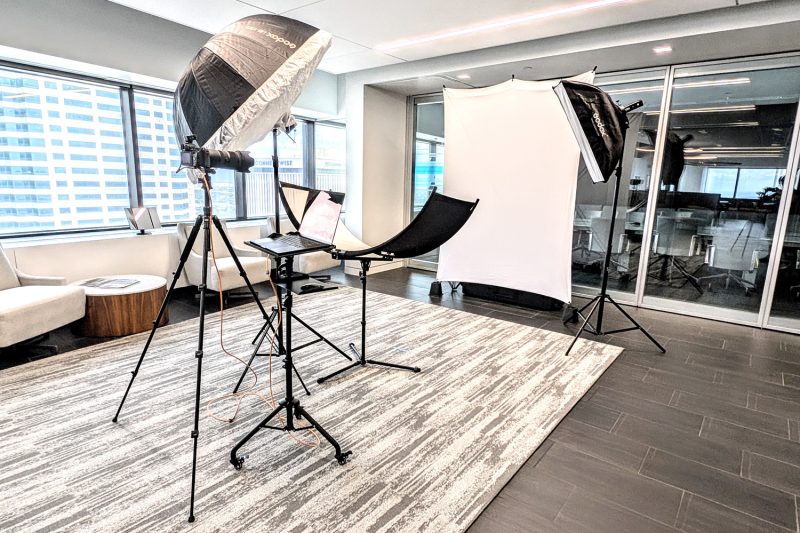 Mobile corporate headshot booth in Tampa set up for office professionals