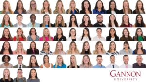 Collage of 58 Gannon University student headshots photographed during a high-volume on-site session in Tampa by James Connell.