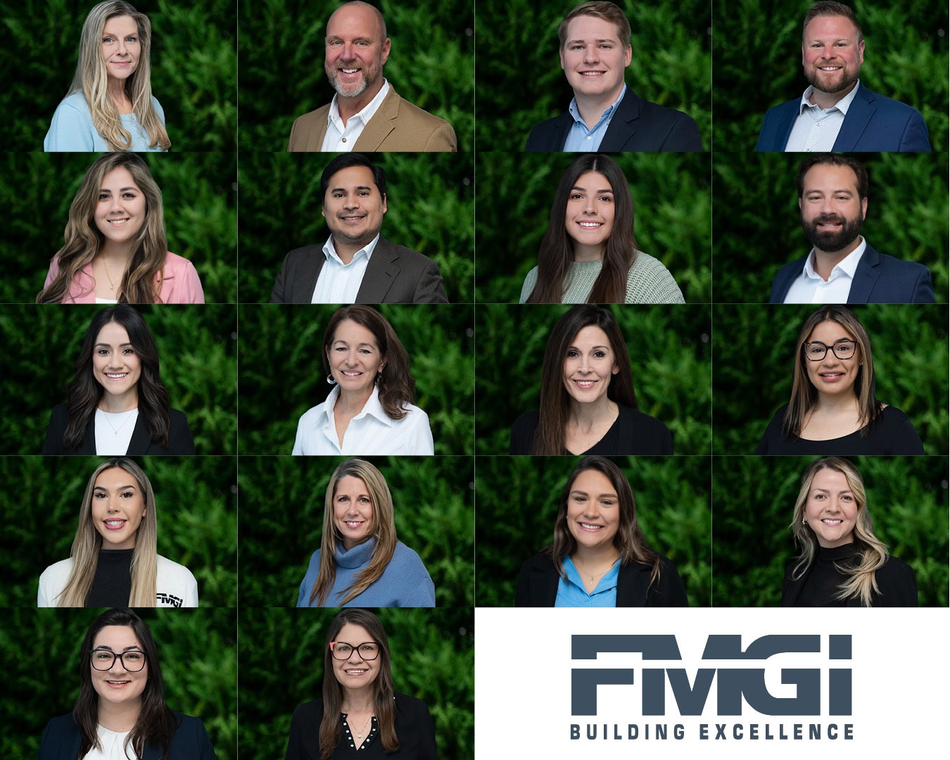 Headshots for Construction Companies in Tampa Bay showing a consistent FMGI team headshot collage