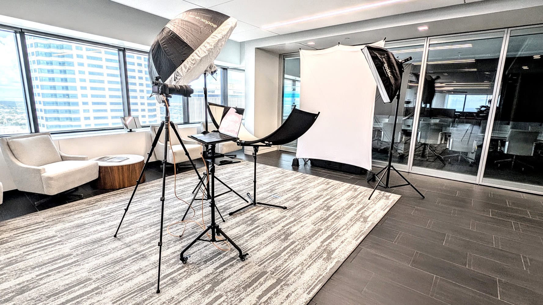 James Connell mobile corporate headshot studio setup on-site at Cushman and Wakefield Downtown Tampa office