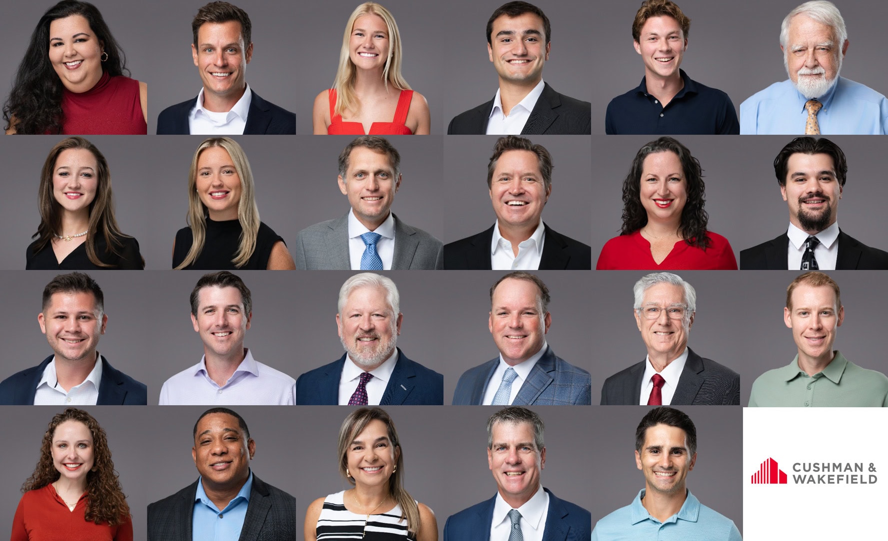 Cushman and Wakefield corporate team photo grid for Tampa business team headshots.
